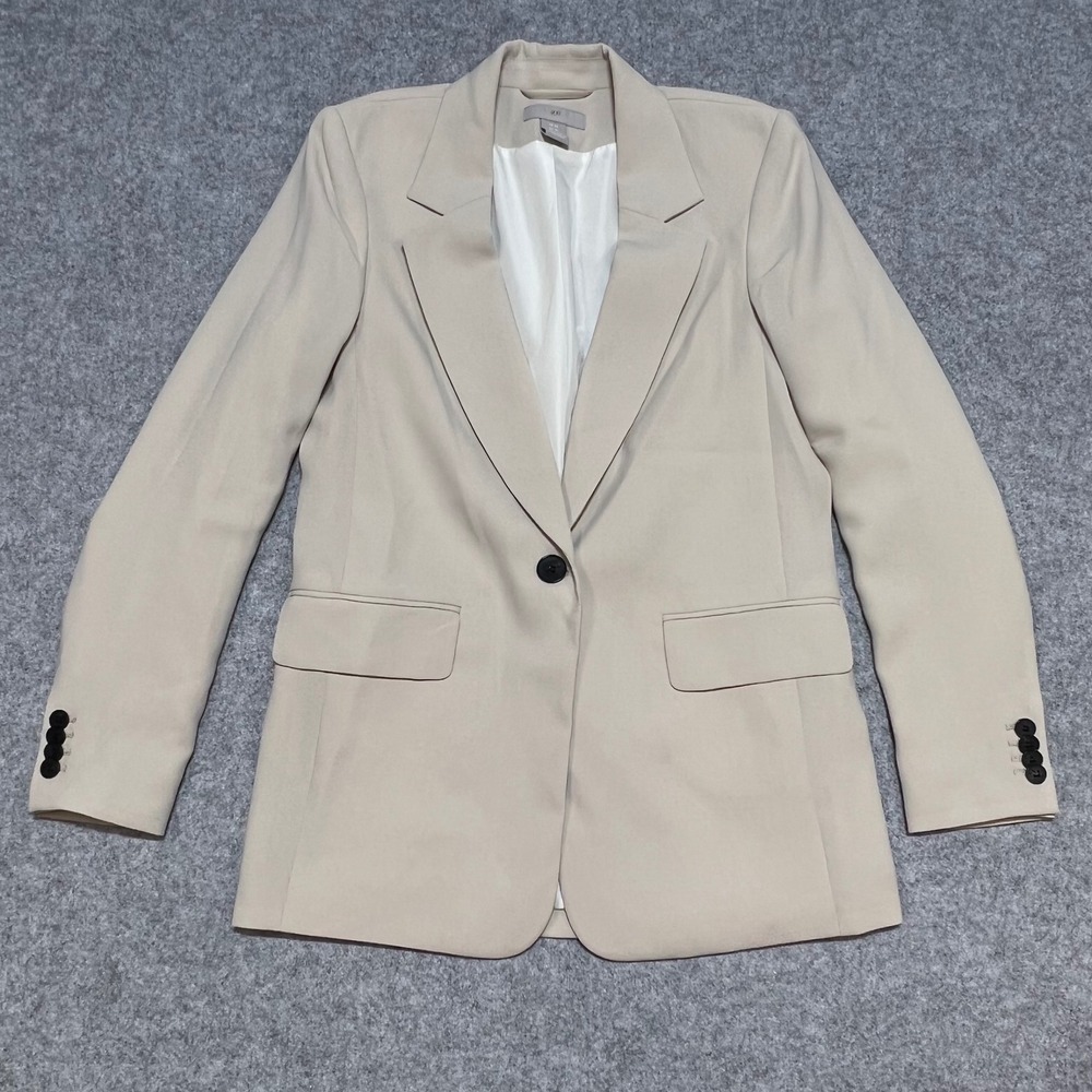 HM Womens Beige Single Button Notched Lapel Blazer Jacket XS - Picture 2 of 8